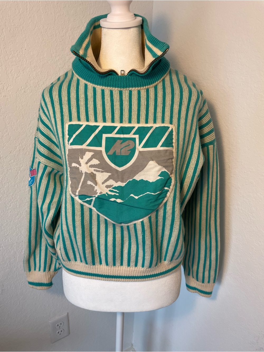 Vintage 1980s/1990s K2 Ski "Soft" 100% Wool Quarter-Zip Ski Sweater